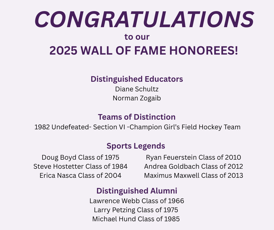 Congratulations purple graphic of 2025 Wall of Fame Honorees!  
